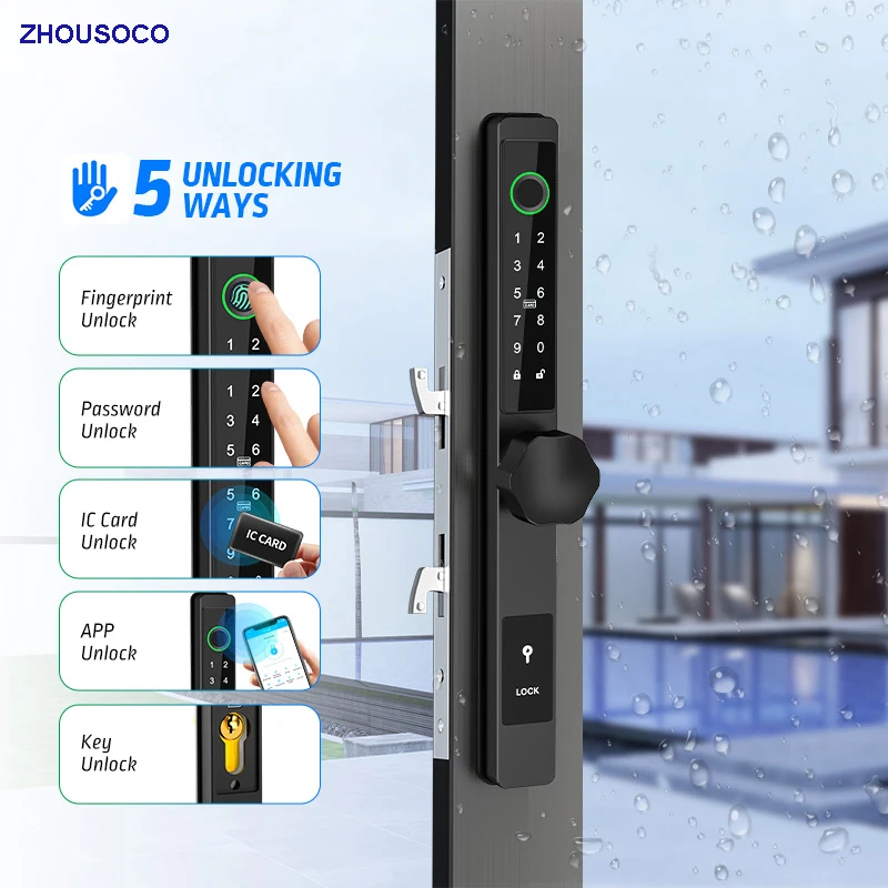 Waterproof Biometric Fingerprint Locks TTLOCK Bluetooth APP RFID Card Password Key Outdoor Sliding Electronic Smart Door Lock