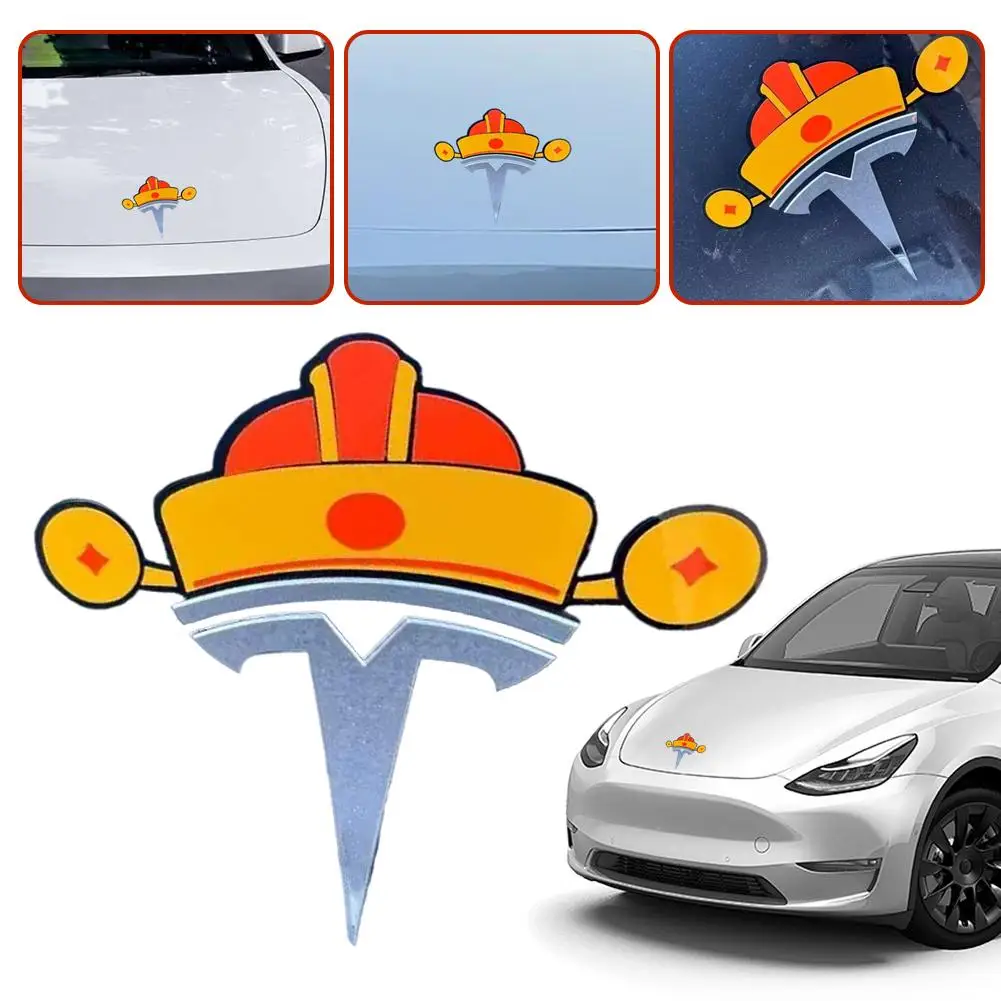 

Christmas Deer Sticker For Tesla Model 3/Y Car Badge Modification Cute God Of Wealth Front Badge Waterproof Christmas Decoration