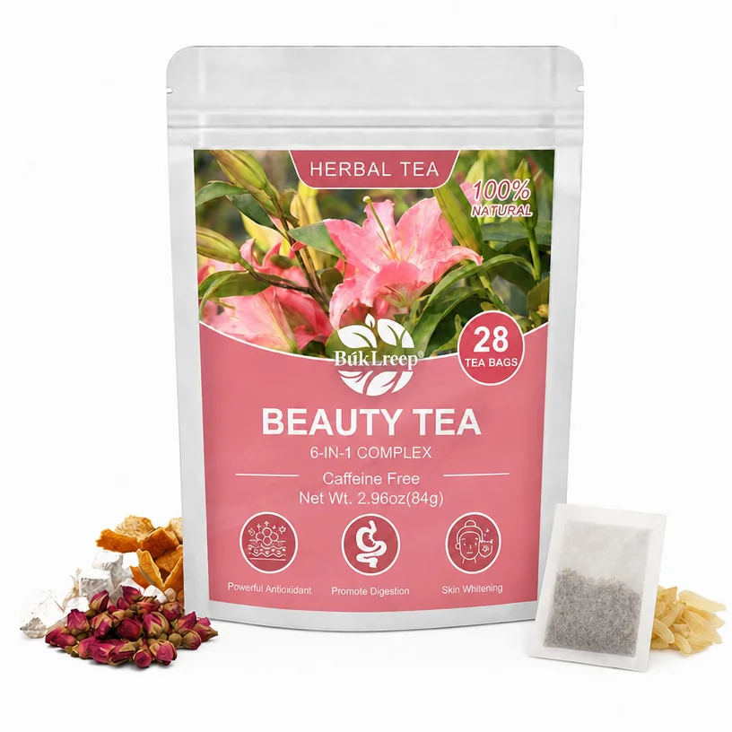 100% Natural Beauty Herbal Tea, Caffeine Free with Cassia Seed, Lemongrass, Rose Antioxidant Detox Cleanse Skin Care Tea
