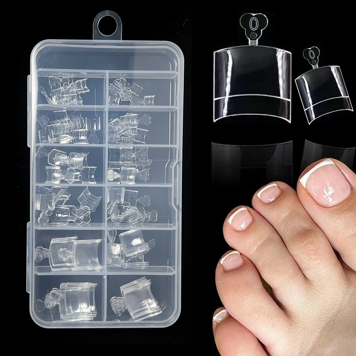 120pcs Fake Toe Nail Tips Transparent Half Cover Toenail for Pedicure Acrylic Square Press On Toenails For Women Nail Salons DIY