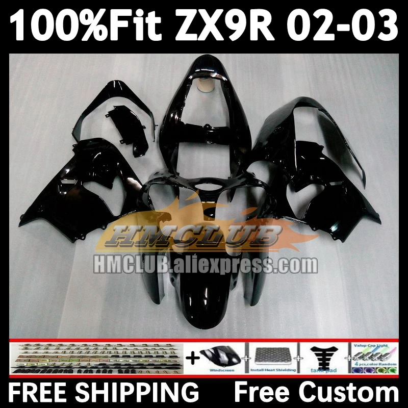 Injection gloss black Body For KAWASAKI NINJA ZX 900 9R 9 R 2002 2003 166No.1 ZX900 ZX-9R ZX9 R 900CC ZX9R 02 03 OEM Fairings