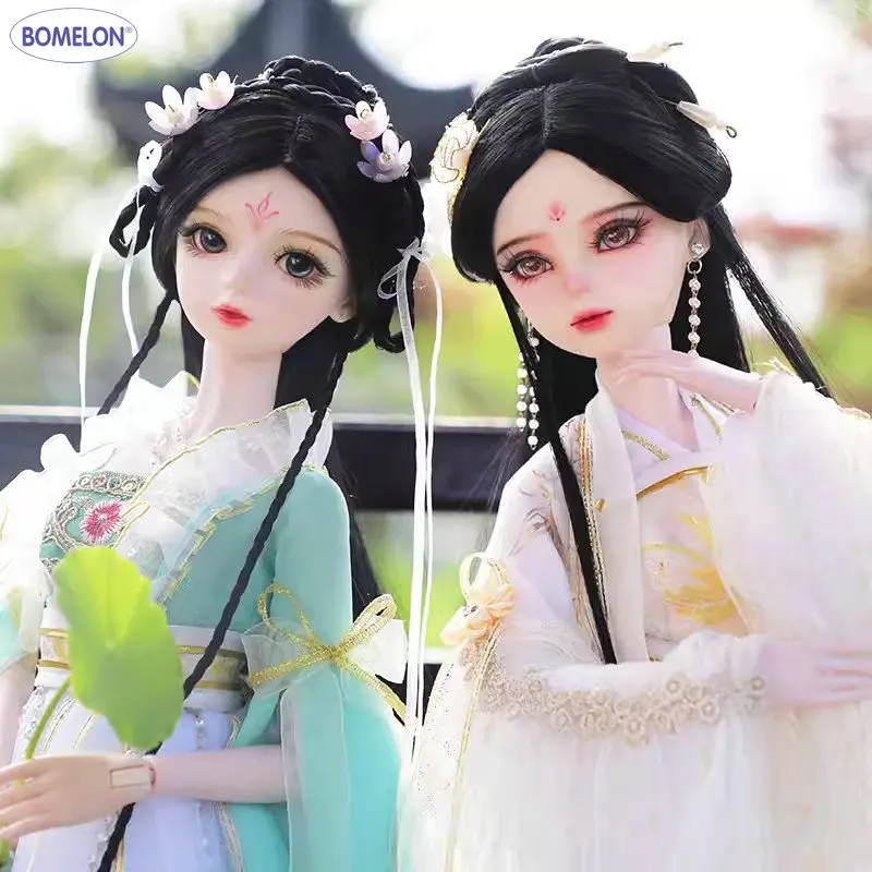 

2024 New ancient chinese 1/3 Bjd Doll Full Set Large 60cm Handmade Hanfu Twin Sisters Girl Ball Jointed Dolls Gift for Girls