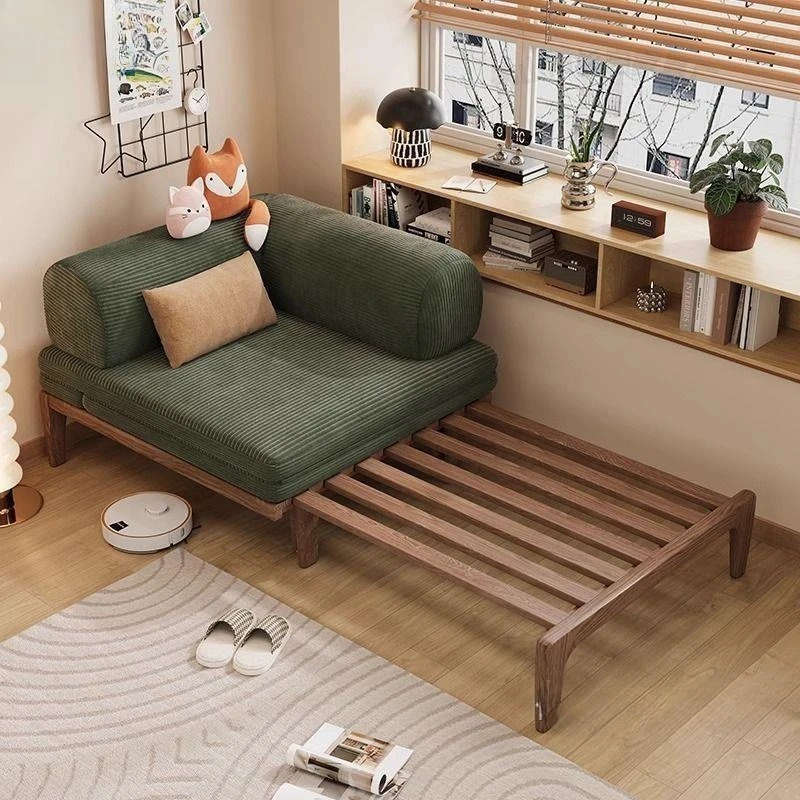 

Japanese-style solid wood furniture folding sofa bed dual-purpose single small apartment living room multi-functional study slid