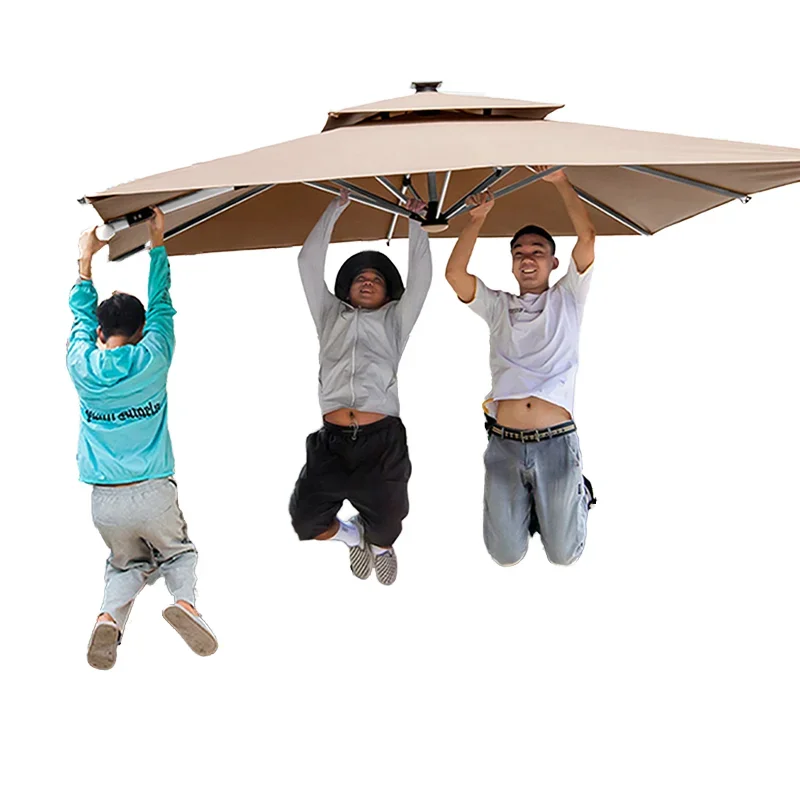 

Factory Modern Design Roman Aluminum Windproof Sun Umbrella With Base Outdoor Patio Umbrellas Courtyard Pool Outdoor Furniture