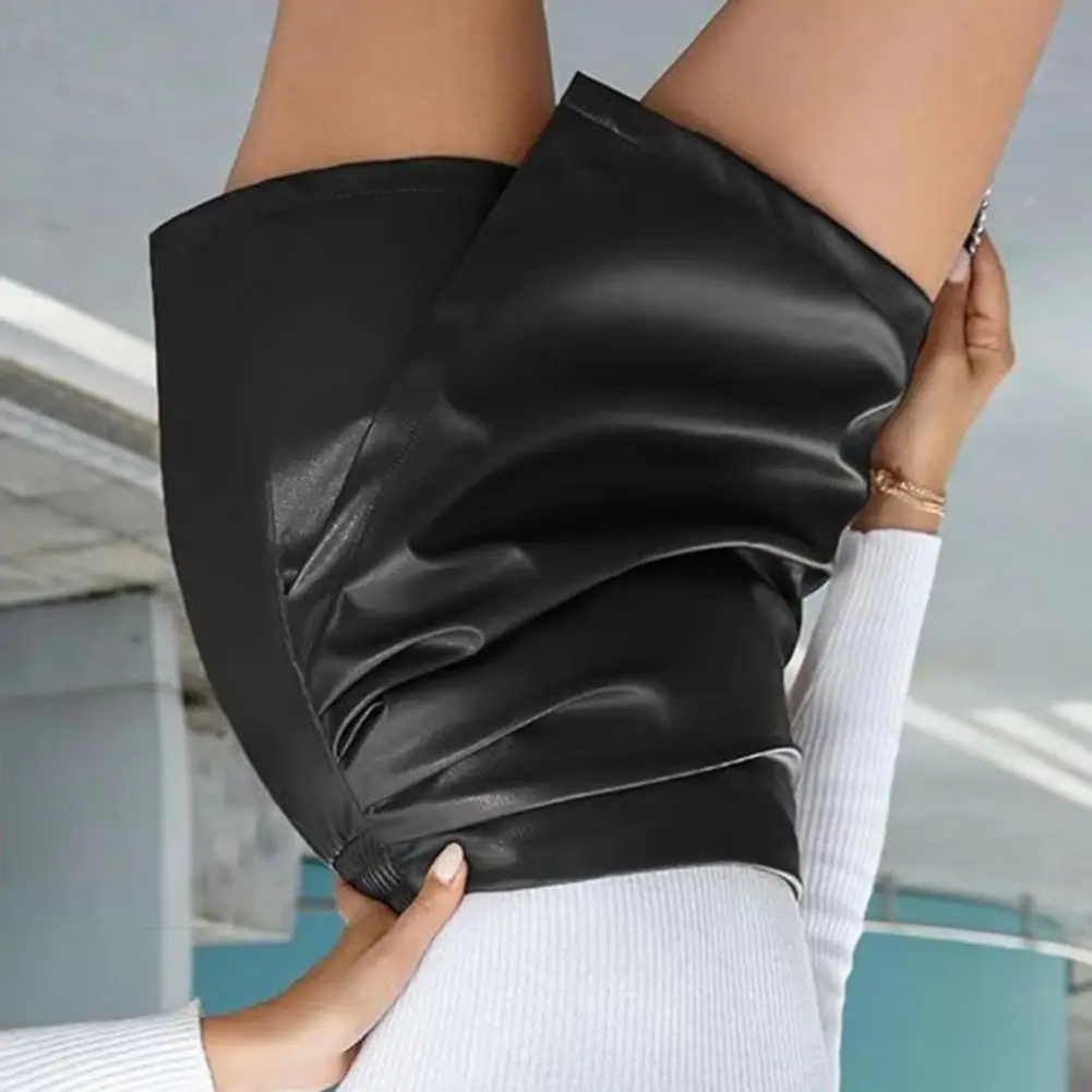 

Элегантная мини-юбка из искусственной кожи с высокой талией, однотонная, облегающая, имитация юбки-шорт, юбка-шорты из искусственной кожи, прикрывающая бедра