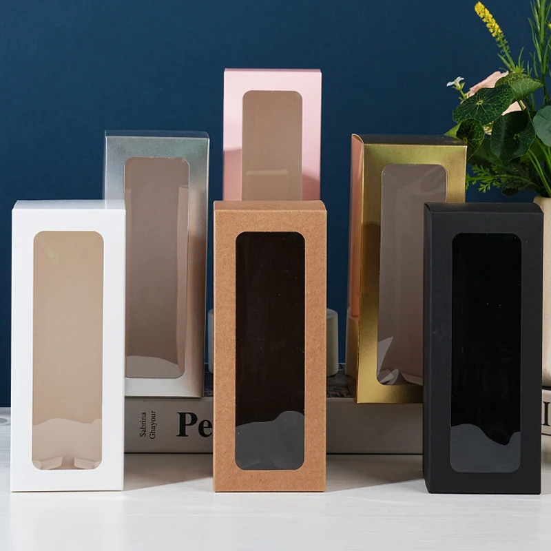 10 Stück rechteckige Geschenkbox mit transparentem Fenster, Weinflasche, Aromatherapie, Kerzenverpackung, Papierbox für Hochzeit, Party, Dekoration