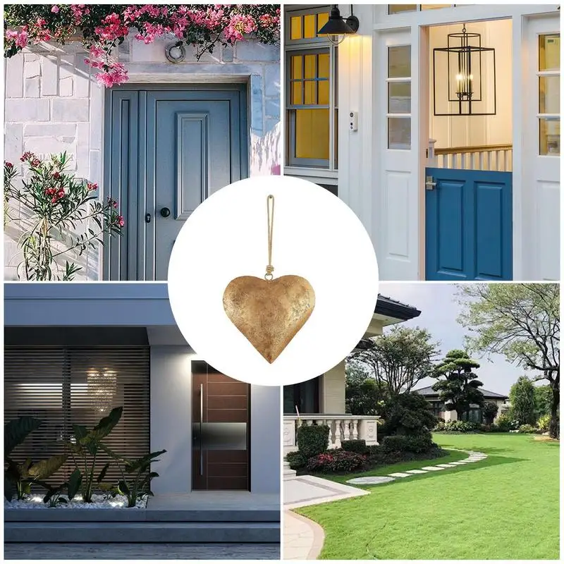 Heart Wall Decor Vintage Metal Heart Wall Metal Bell Decor Antique Finish Heart Bell Heart Decorative Bell with Hanging rope