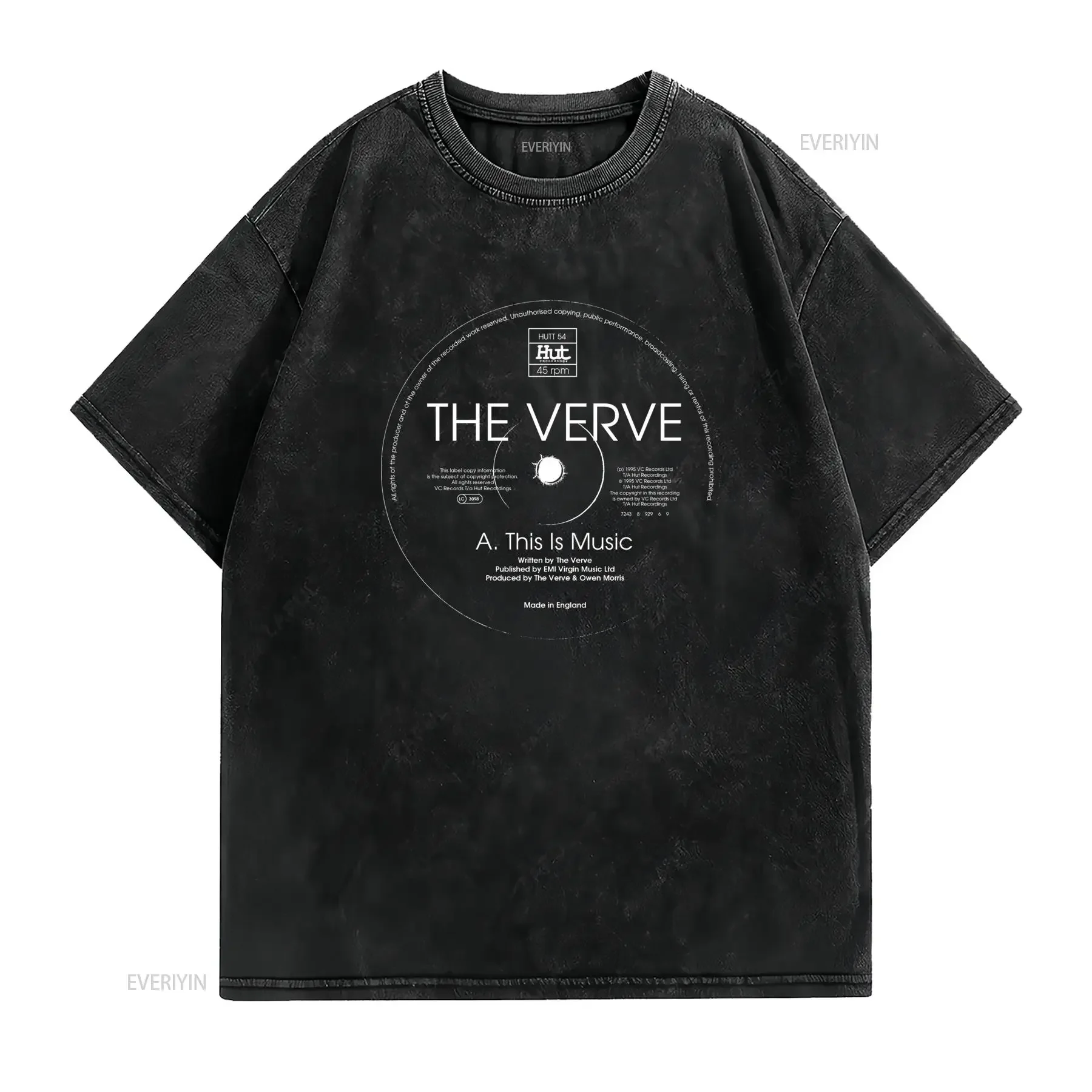 The Verve 1995 This Is Music Vintage Band T Shirt Black with Iconic Album Art Round Neck Casual Style Crew Slight Stretch