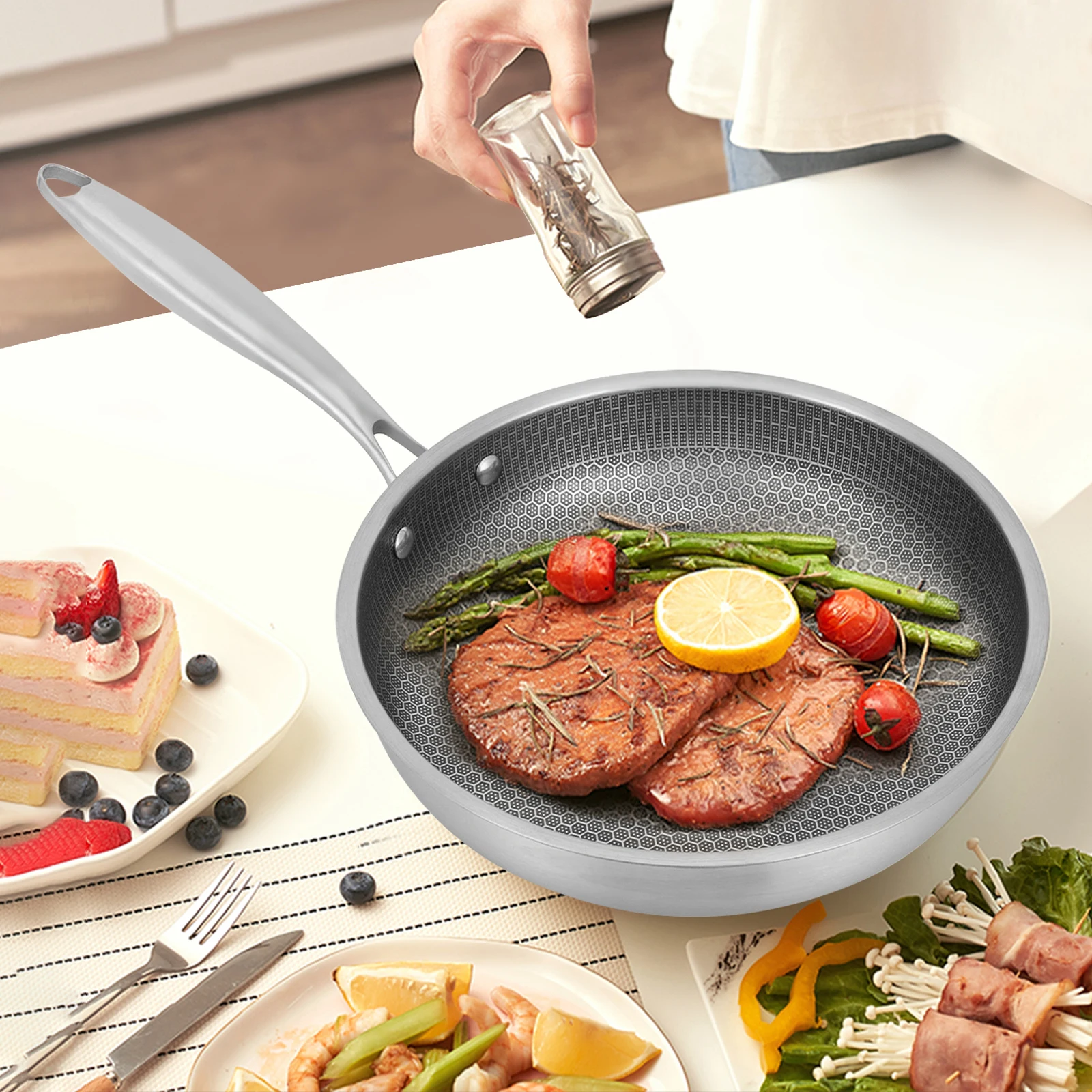 28/32 CM Bratpfanne 410 Edelstahl Wok Pfanne Gas Induktion Keramik Herd Kompatibel Küche Kochgeschirr