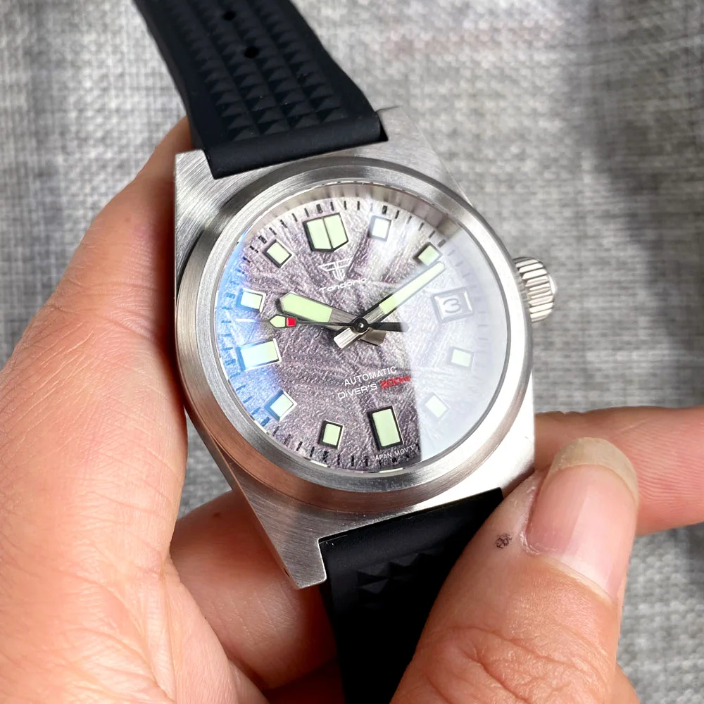 Tandorio 20ATM 38mm Domed Sapphire Glass Meteorite Pattern Dial Square  Diving Automatic Men Watch For Japan NH35A Luminous Date