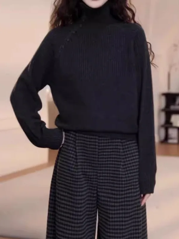 

Chic High Collar Knitted Sweater Women's Spring Large Size Comfortable Warm Soft Slimming Overhead Korean Sle Long Sve