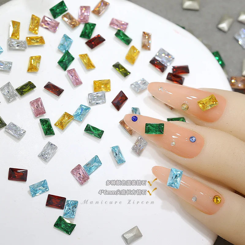Strass pour ongles 3D en Zircon scintillant, 6x8mm, breloques carrées en verre et cristal, Cubes à sucre K9, Mini diamant pour manucure Y2k, 50 pièces