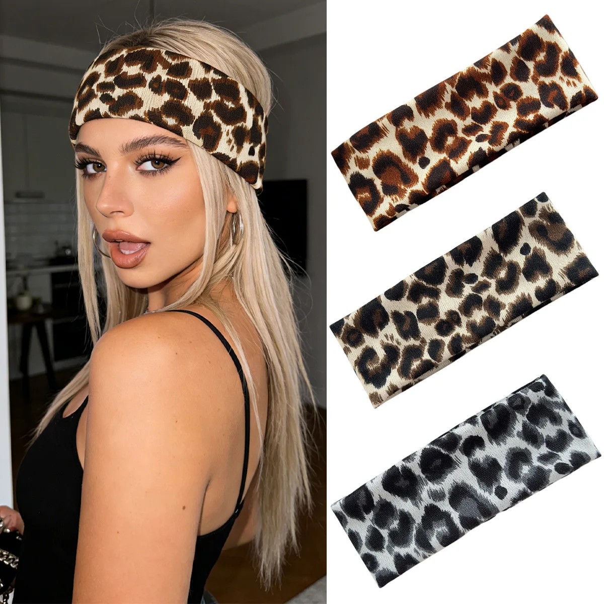 Vintage Leopard Print Headband High Elastici Wide Edge Fashion Headband Sports Yoga Sweat-absorbing Breathable Hair Accessories