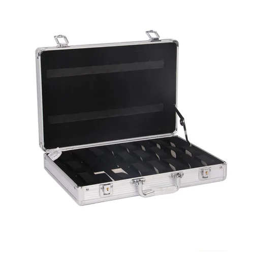 Imagen 2 del producto VANSIHO relojes de aluminio 6/10/12 rejillas maleta con ventana de vidrio almacenamiento de relojes caja de aluminio organizador de caja de reloj para hombres