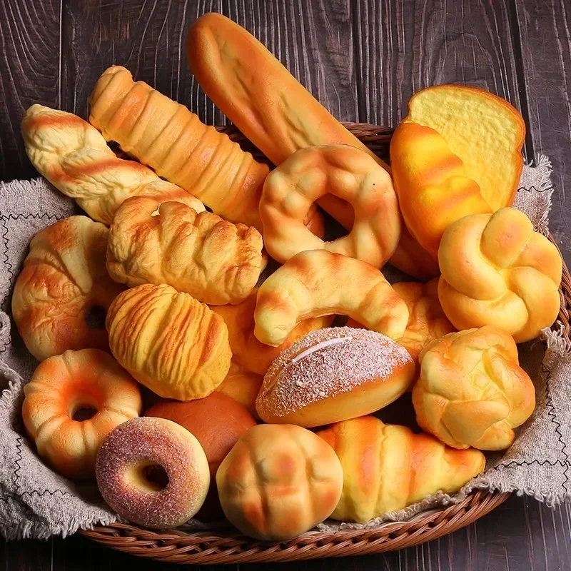 Juego de modelos de pan de simulación, sándwich de hamburguesa, rodajas de tostadas, adornos gourmet, accesorios, rebote, ventilación, juguetes de descompresión
