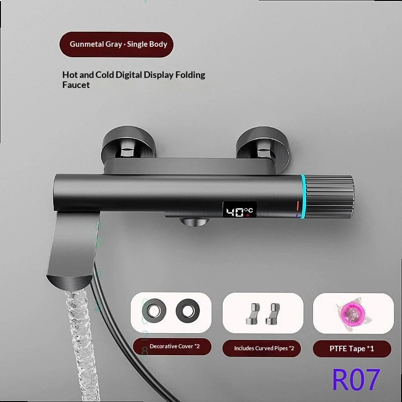 Minimalist Gun Grey Shower Set No Rain Shower Head Thermostatic Digital Display Mixer Valve