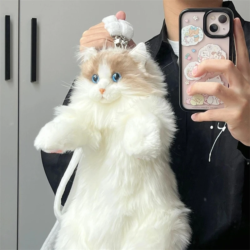 Nachahmung Ragdoll Katze Rucksack Plüschpuppe, kuscheliges Kitty Stofftier für Geschenke