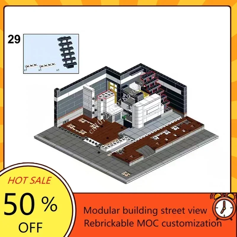 Humburger Shop 모듈러 MOC 크리에이티브 스트리트 뷰 모델 빌딩 블록, 건축 DIY 교육 조립 모델, 장난감 선물