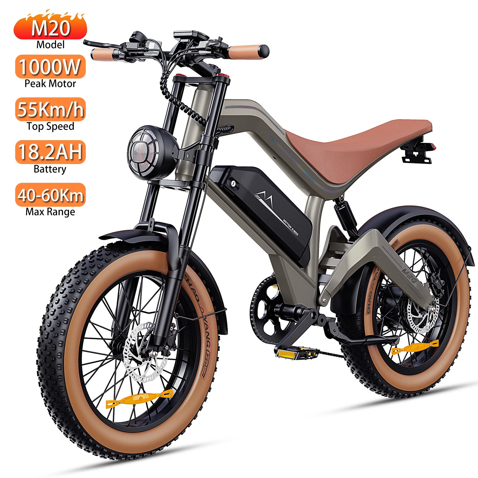 

Электрический велосипед для бездорожья DYU 20 дюймов, мотор 1000 Вт, полная подвеска, максимальная скорость 50 км/ч, взрослый электровелосипед 48В 18.2Ач, максимальная нагрузка 330 фунтов, новый