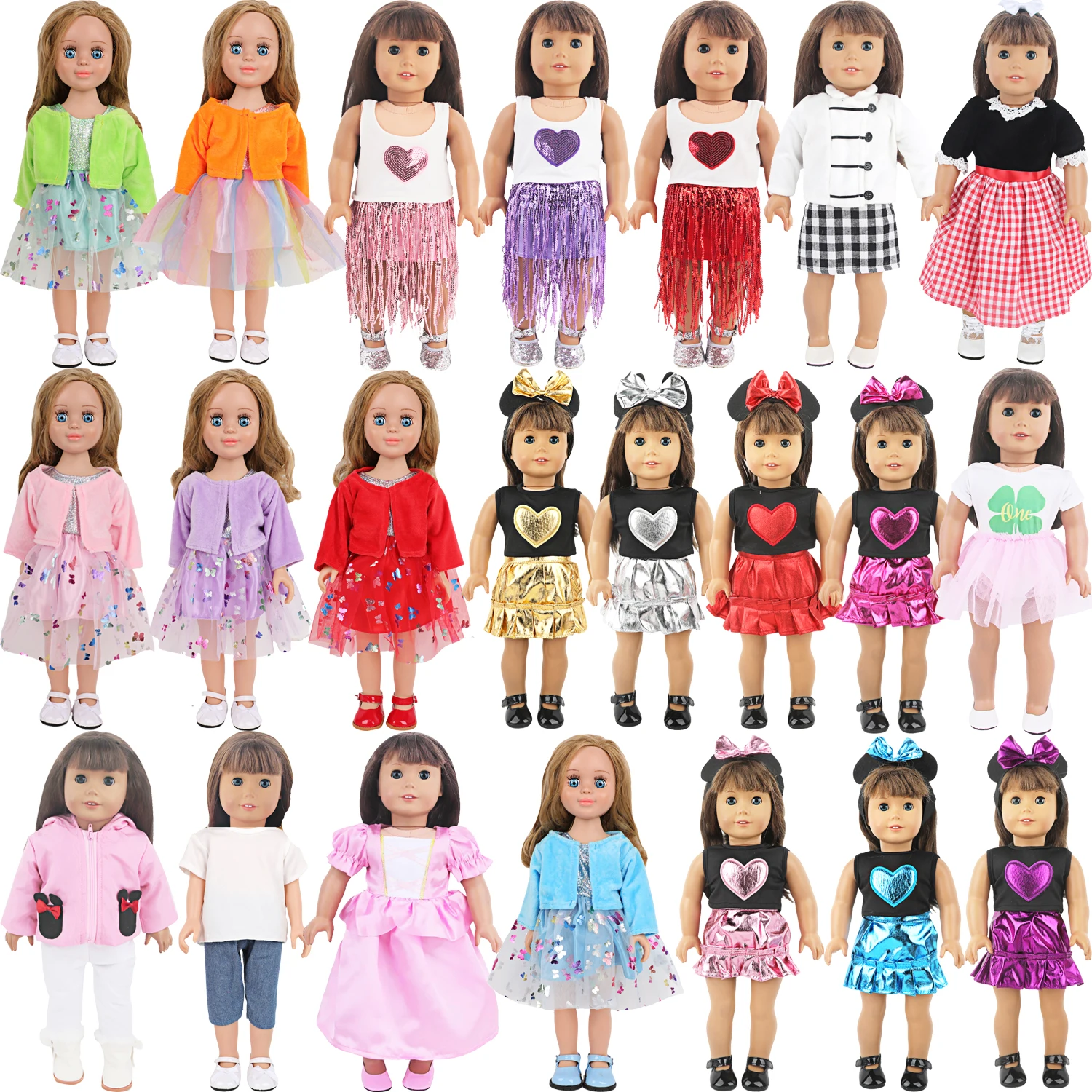 Doll Clothes For 18-inch American Dolls Heart Butterfly Uniform Dress For 43cm Baby Newborn & OG Girl Dolls,Cotton Toy Accessory