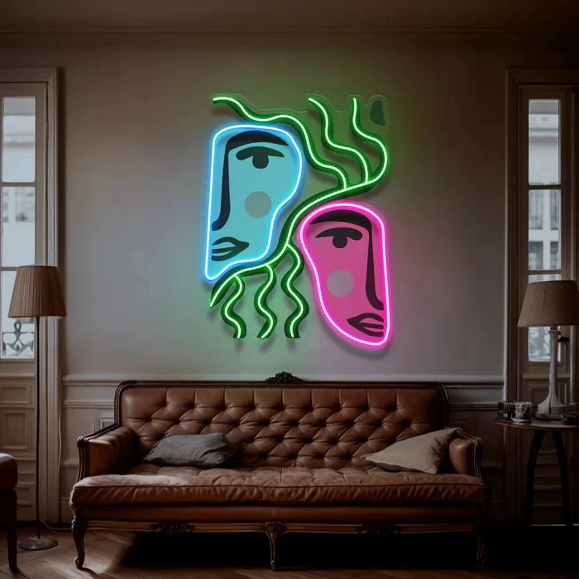 Custom Personalized Picasso Two Faces Painting Neon Led Light Sign for Couple and Abstract Neon Home Decor House Wall Hanging Ar