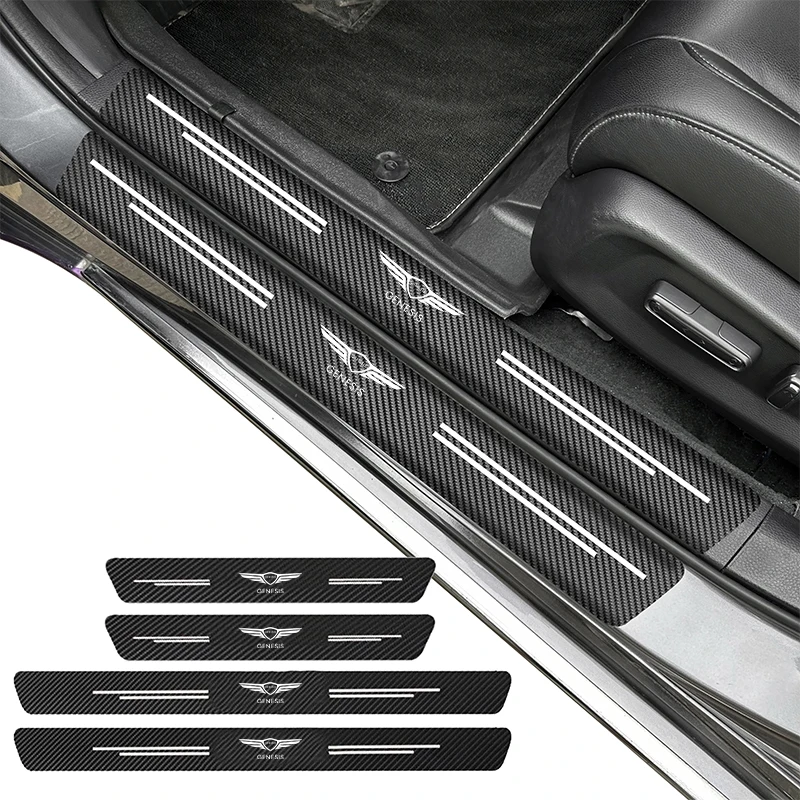 Carbon Fiber Decals For Genesis G80 G70 G90 Gv80 Gv60 Car Door Sill Stickers Auto Trunk Door Sill Scuff Covers Accessories Car