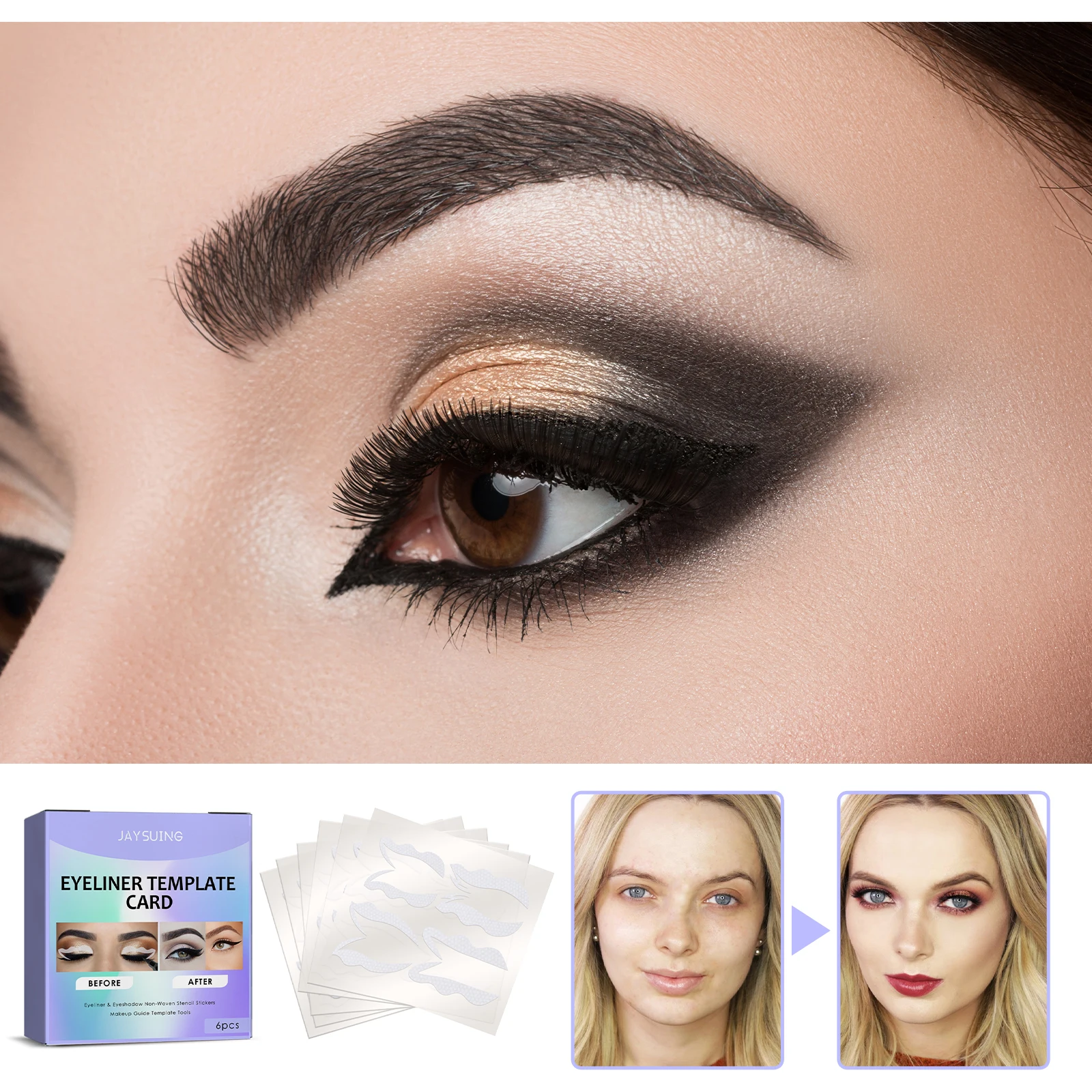 Silvertsuing-Pochoirs pour eye-liner, cartes de gabarit de revêtement des yeux, kit de gabarit de maquillage des yeux, guide portable, outil d'aide à la pose des yeux, ensemble de 6 pièces