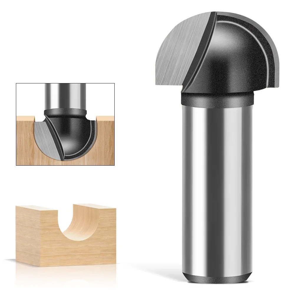 12mm 1/2in Shank Core Box Router Bit Set Solid Carbide Double Flute Round Nose Woodworking Tool