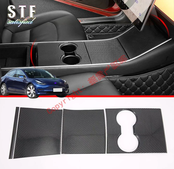 Carbon Fiber Style Interior Cup Holder Cover Trim For Tesla Model 3 2017 2018 2019 Car Accessories Stickers