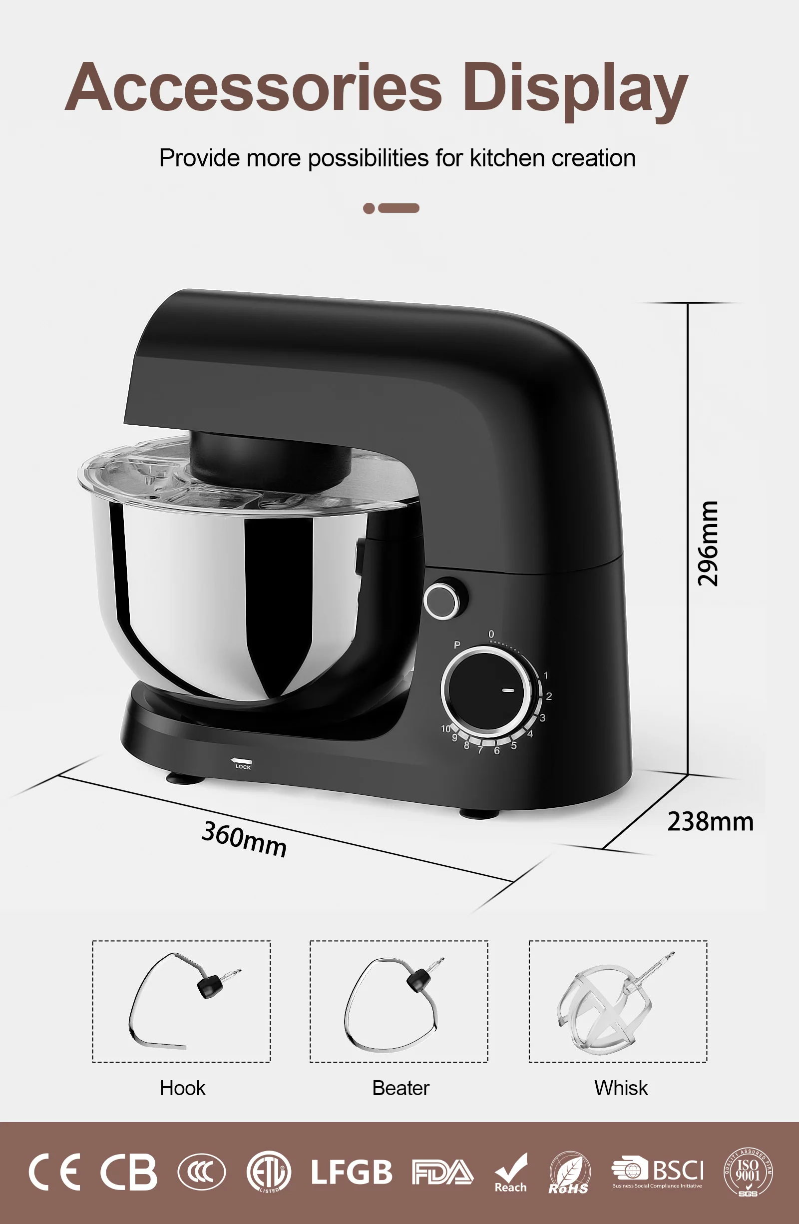 Kitchen 3L 4L 5L Electric Bread Cake Maker Bread Dough Compact Food Stand Mixer 1500w