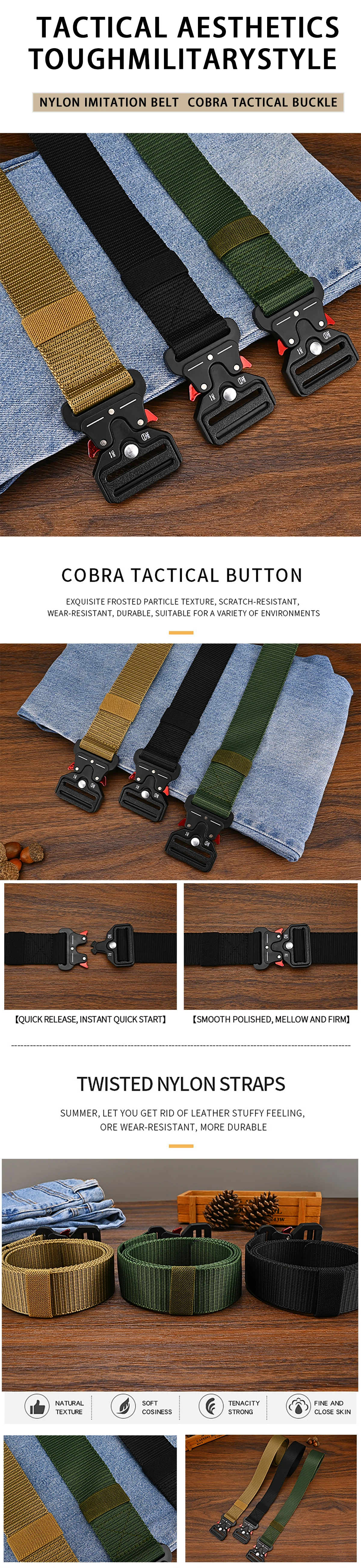 Vielseitige taktische Gürtel für Herren – langlebiges, verstellbares Design – für Outdoor-Sportbegeisterte, Paar mit Hosen, Jeans, für Männer und Frauen ﻿ – Detail 1