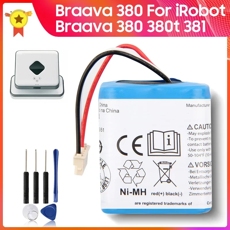 Replacement Battery For iRobot Roomba Braava 380 380t 381 390T MINT 5200C 5200 High Quality Batteries 2000mAh 7.2V With Tool