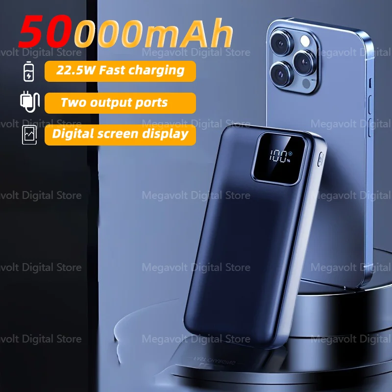 

50000mAh Portable Large Capacity Power Bank 22.5W Super Fast Charging Mobile Power With LED Display For Iphone Xiaomi Samsung