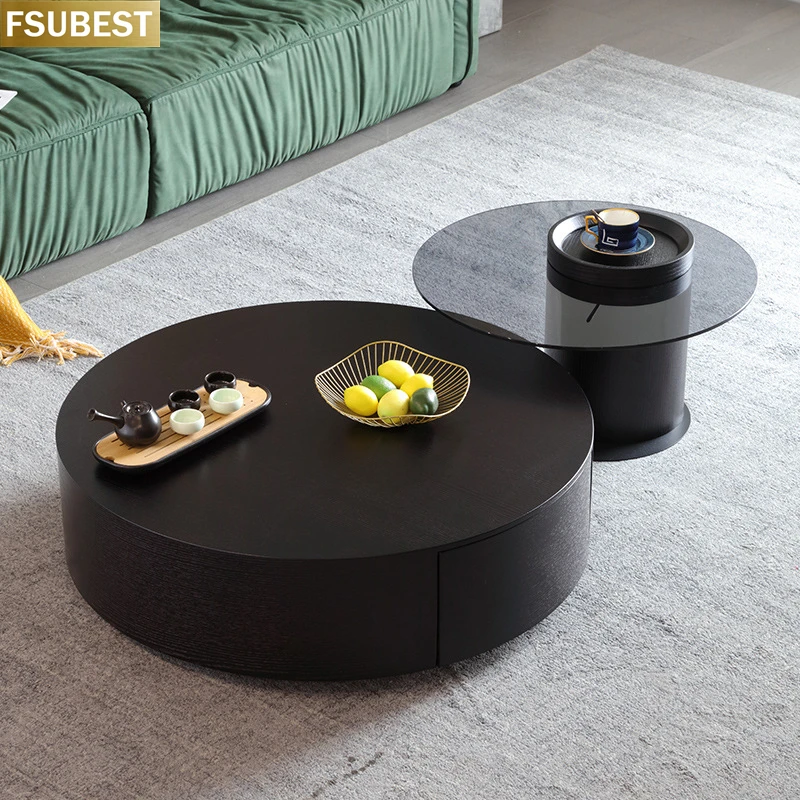 Factory Direct Wholesale Nordic Luxury Round Marble Leather Coffee Table Modern Marble Coffee Table Luxury Coffee Tables