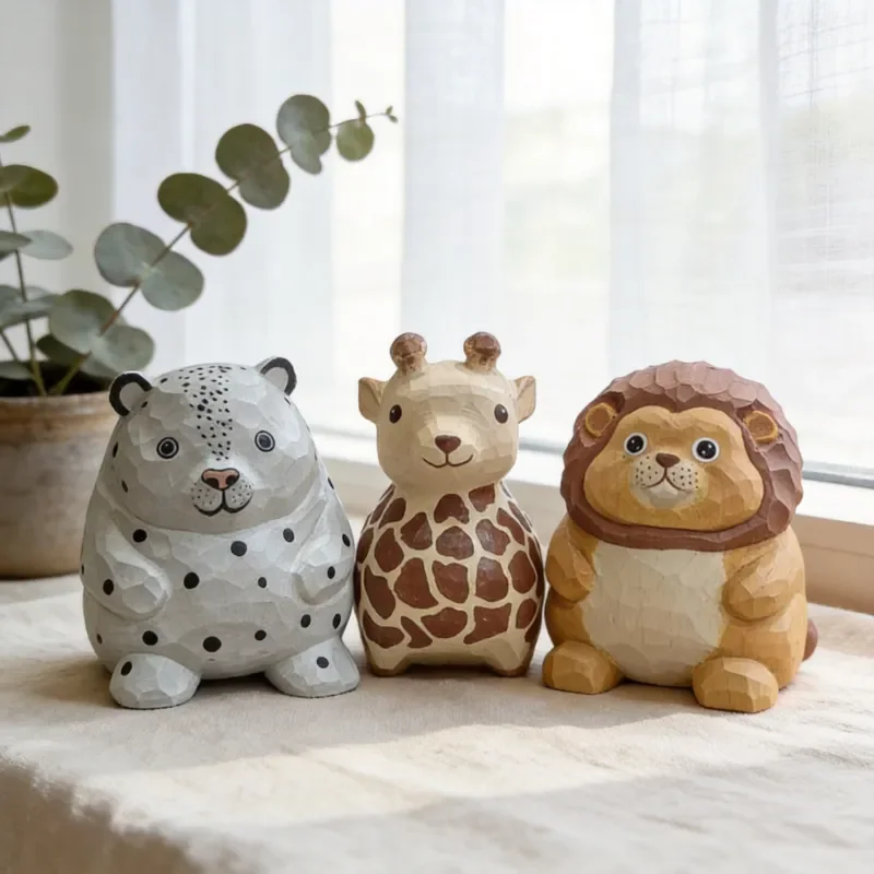 Fat zoo wood carving pure handmade solid wood carving cute wind creative home desktop ornament holiday gifts