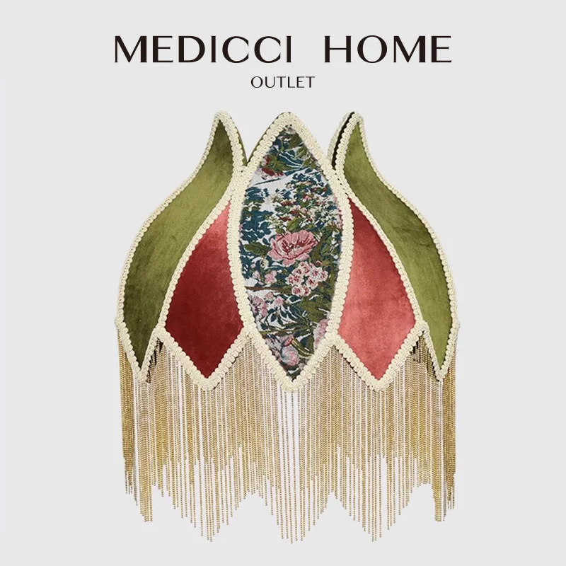 medicci home gg estilo tampa da lampada decorativa com borlas abajur retro de veludo verde e vermelho camelia chique francesa floral 01