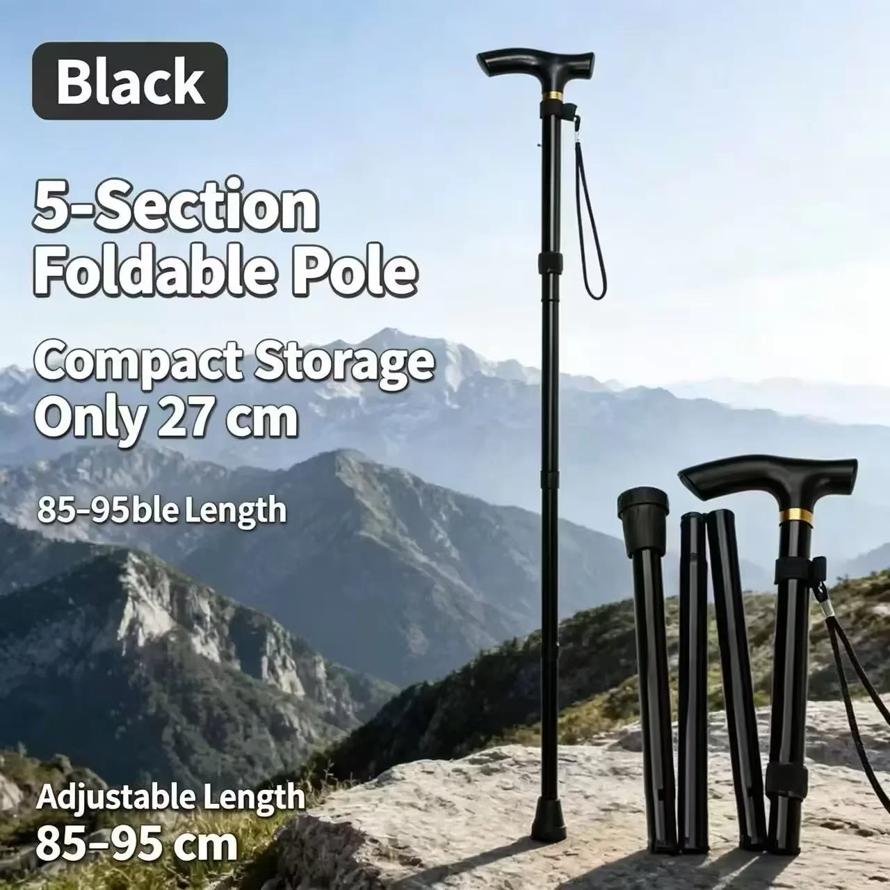 Outdoor Folding Telescopic Trekking Poles Elderly Walking Cane with External Lock for Hiking Climbing Suitable for Elderly