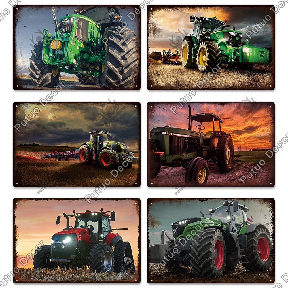 Putuo Decor Agricultural Vehicle Retro Tin Sign Vintage Metal Sign Decorative Plaque Garage Farm Pub Living Room Wall Decor