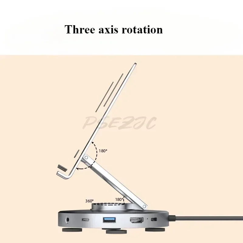 B-M 6/10 in 1 Multi USB C Hub Rotating Phone Tablet Stand Foldable Desktop Convenient 360 ° Base Handheld Docking Station