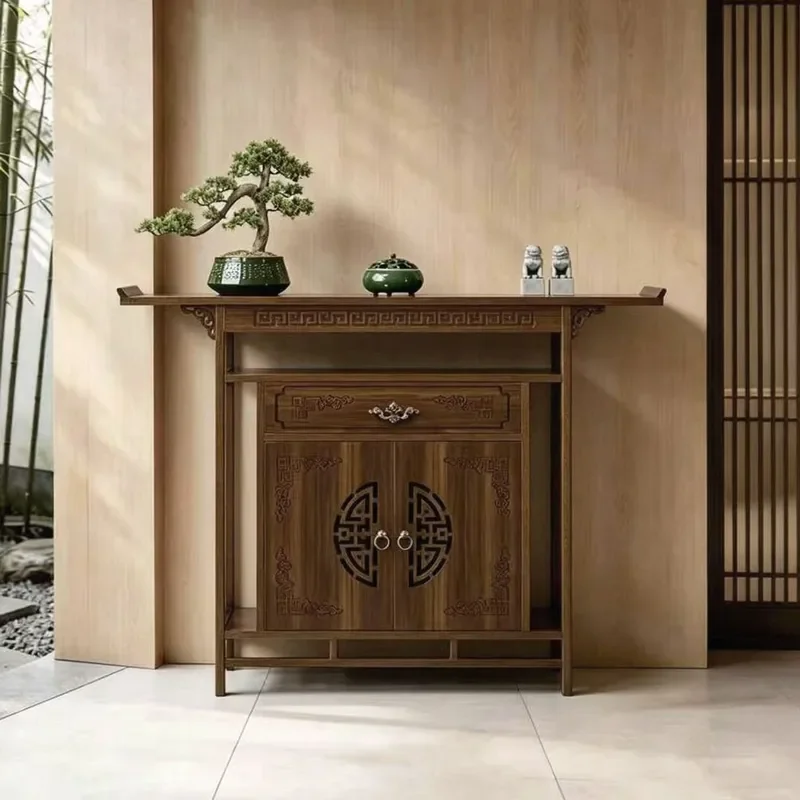 New Chinese Style Wooden Offering Table for Home Buddhist Shrine Incense Burner Stand Living Room Entrance Console Furniture