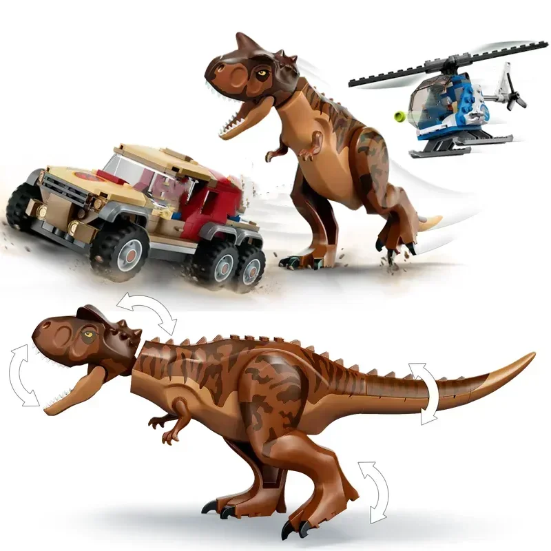 Set Kompatibel Mainan Blok Bangunan Model Carnotaurus Dinosaur Chase untuk Anak-anak Hadiah Ulang Tahun Natal
