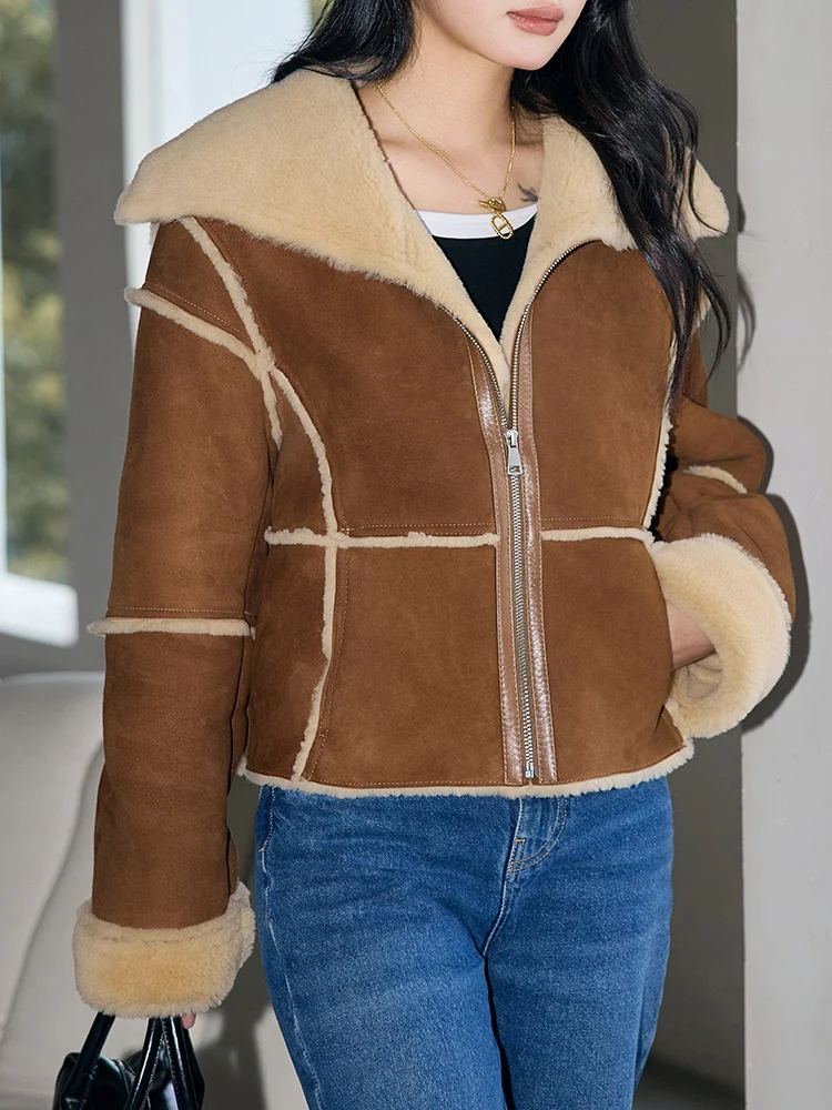 

High-end Luxury Merino Sheep Fur Winter Suede Jackets for Women 2026 New Simple Vintage Short Genuine Leather Real Lamb Fur Coat