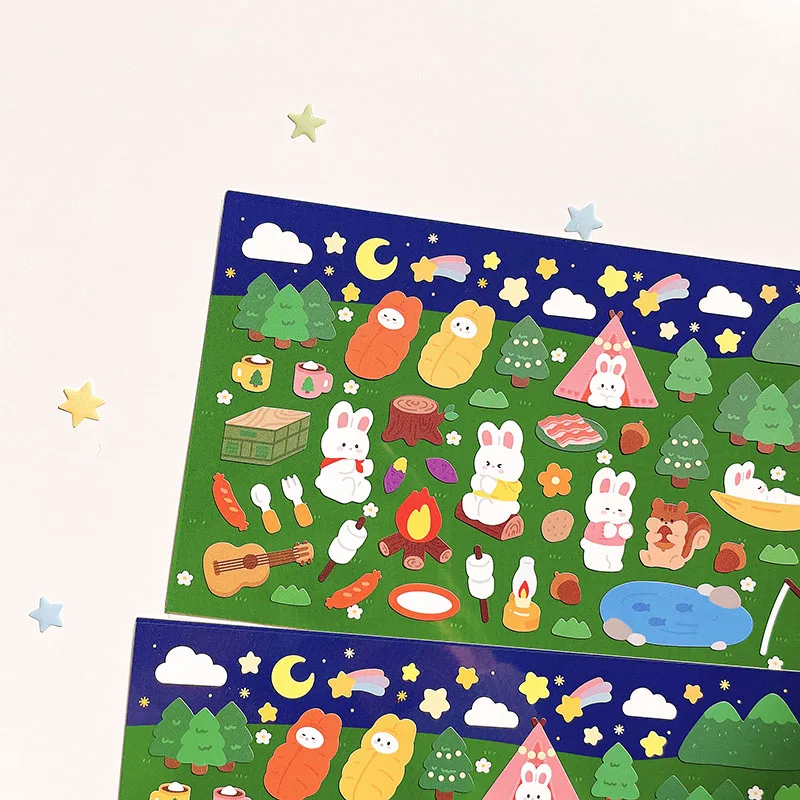 Korean Import Original BONITO Kawaii Rabbit Pleasant Camping Paper Stickers Scrapbooking Diy Journal Stationery Sticker Gift
