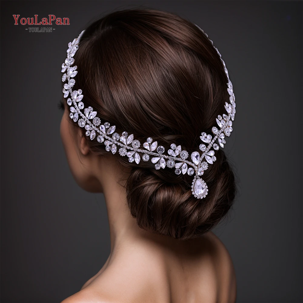 YouLaPan Bridal Hair Accessories Water Drop Rhinestone Headband with Combs Wedding Head Chain Pageant Tiara and Headdress HP470