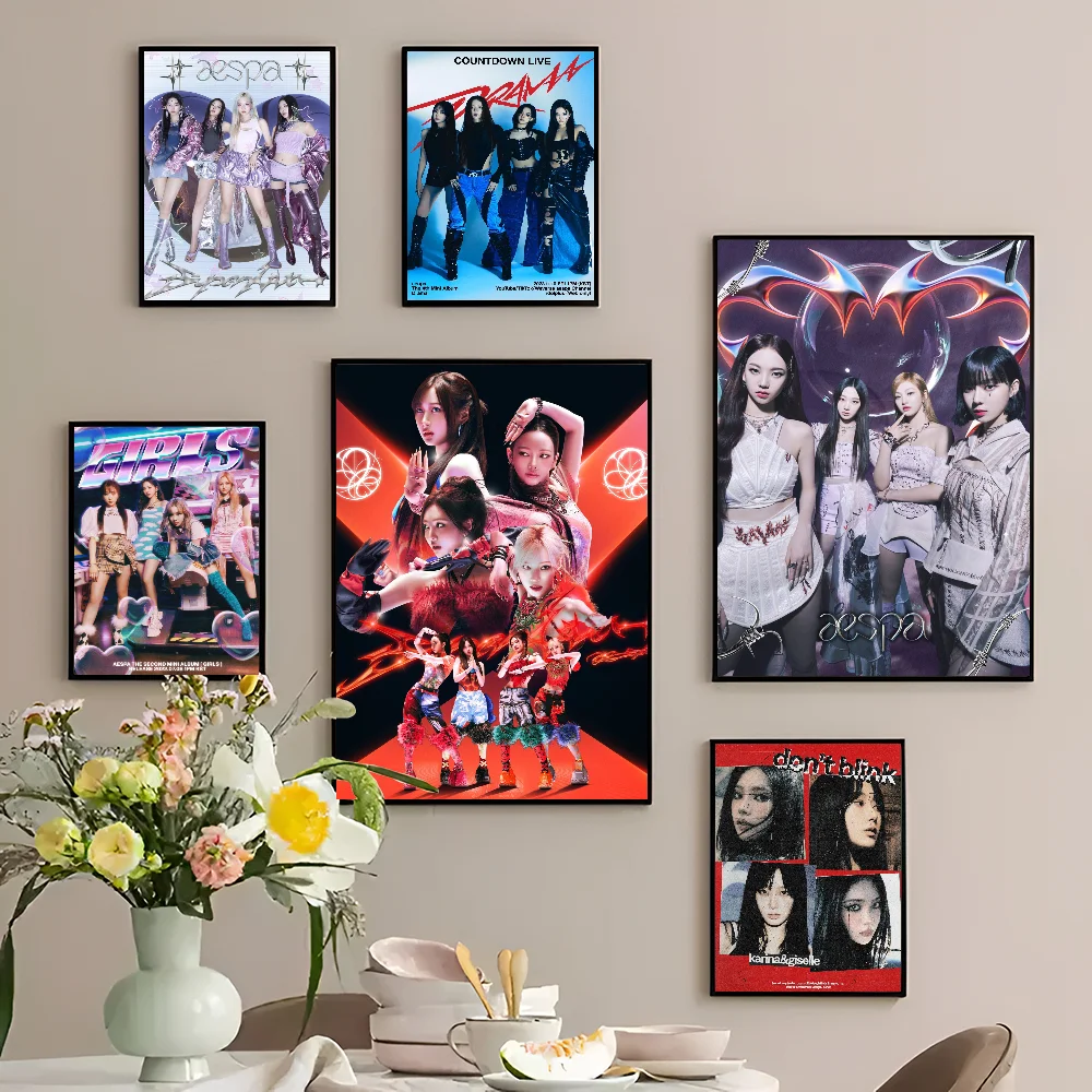 K-Kpop A-Aespas Classic Vintage Posters Decoracion Painting Wall Art White Kraft Paper Kawaii Room Decor