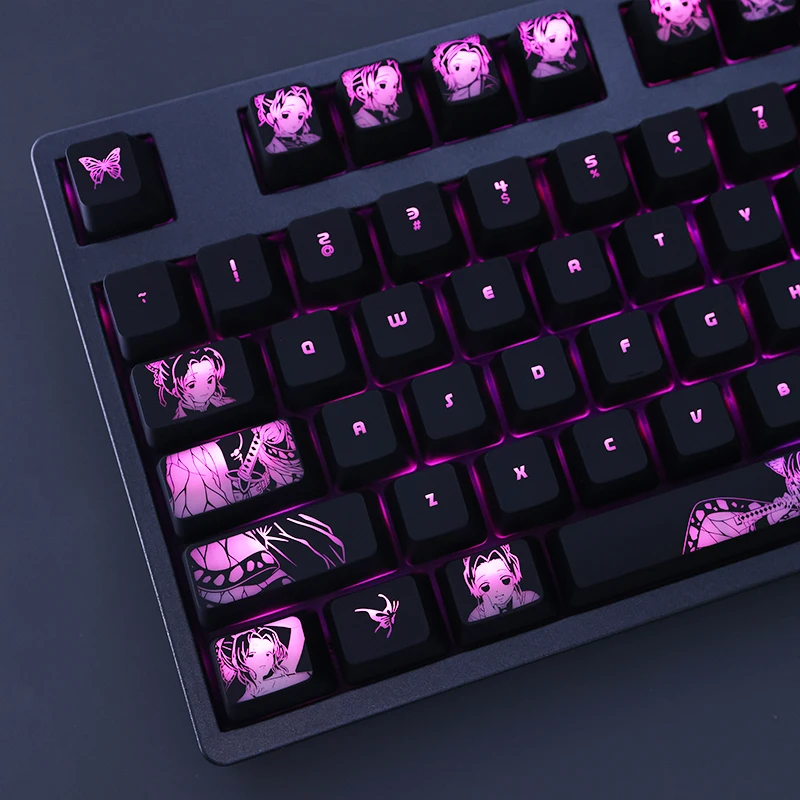 Imagem -02 - Custom Keycap Revestimento para Teclado Mecânico Kochou Shinobu Jogo de Anime Demônio Slayer Faça Você Mesmo Corsair Razer Cereja K70 Conjunto