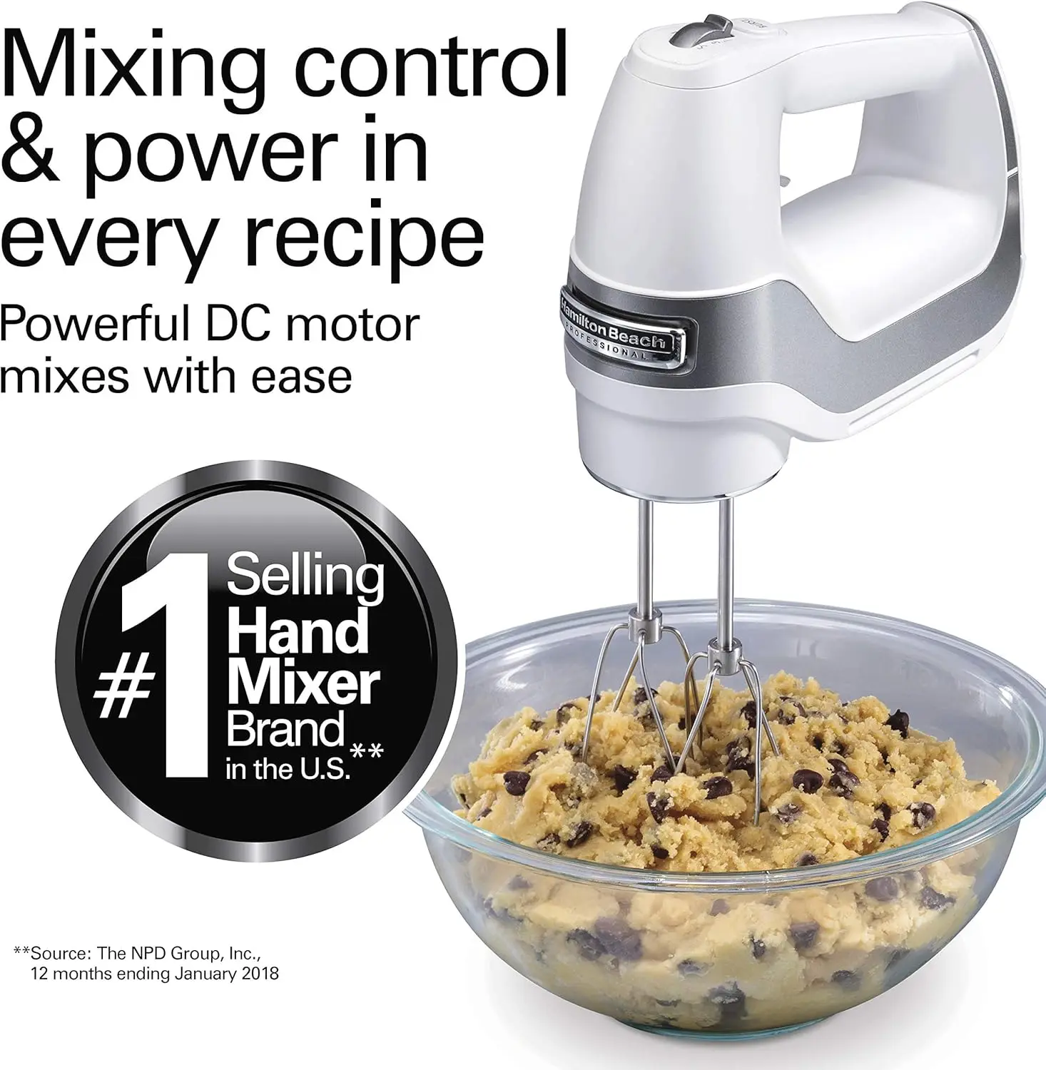 5-Speed Electric Hand Mixer with High-Performance DC Motor, Slow Start, Snap-On Storage Case, Stainl