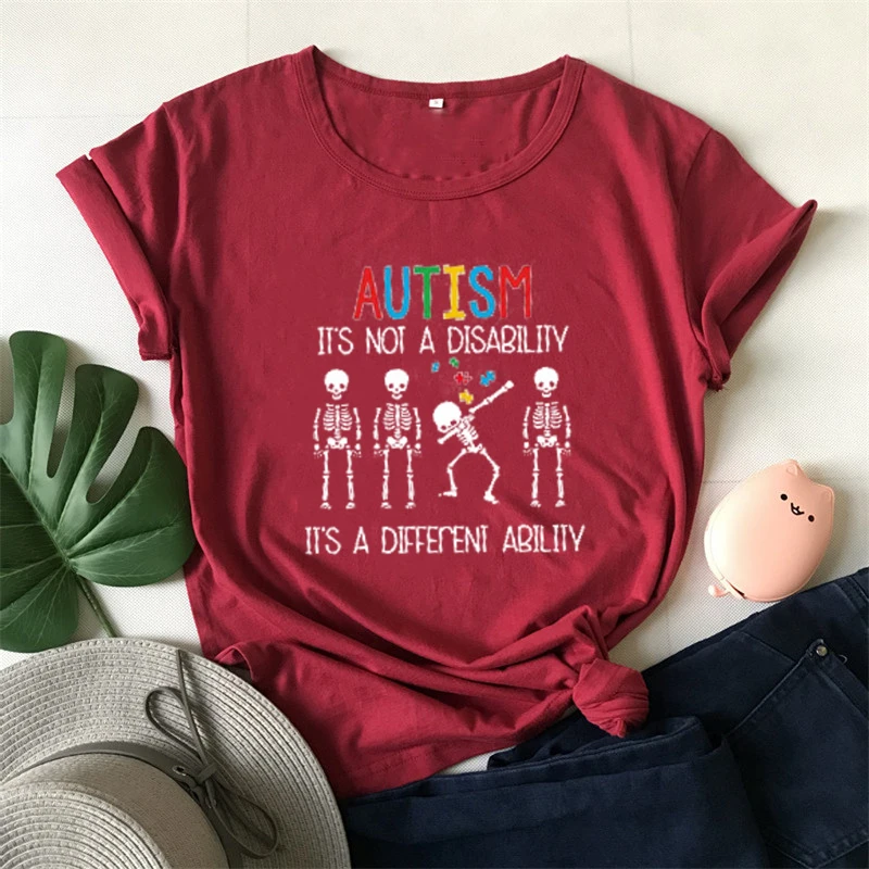 Autism It's Not A Disability It's A Different Ability T-shirt  Skeleton Shirt   graphic t shirts y2k aesthetic  kawaii clothes