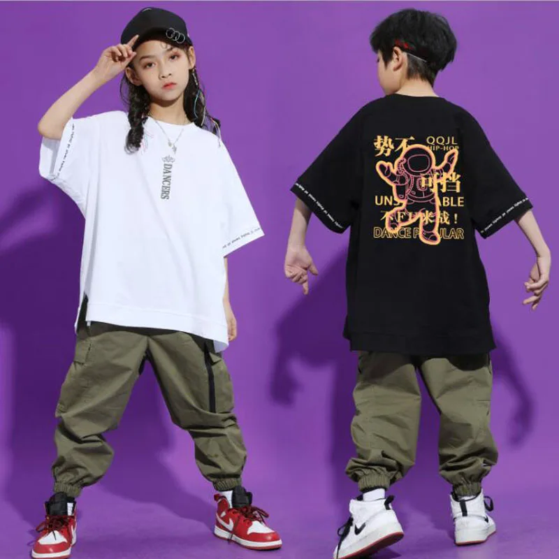 Broek Kids Boys Hiphop Dance Wear Outfits Podiumkleding Meisjes Cool Carnaval Jazz Dance Kostuums Losse Tshirt Tactical Cargo