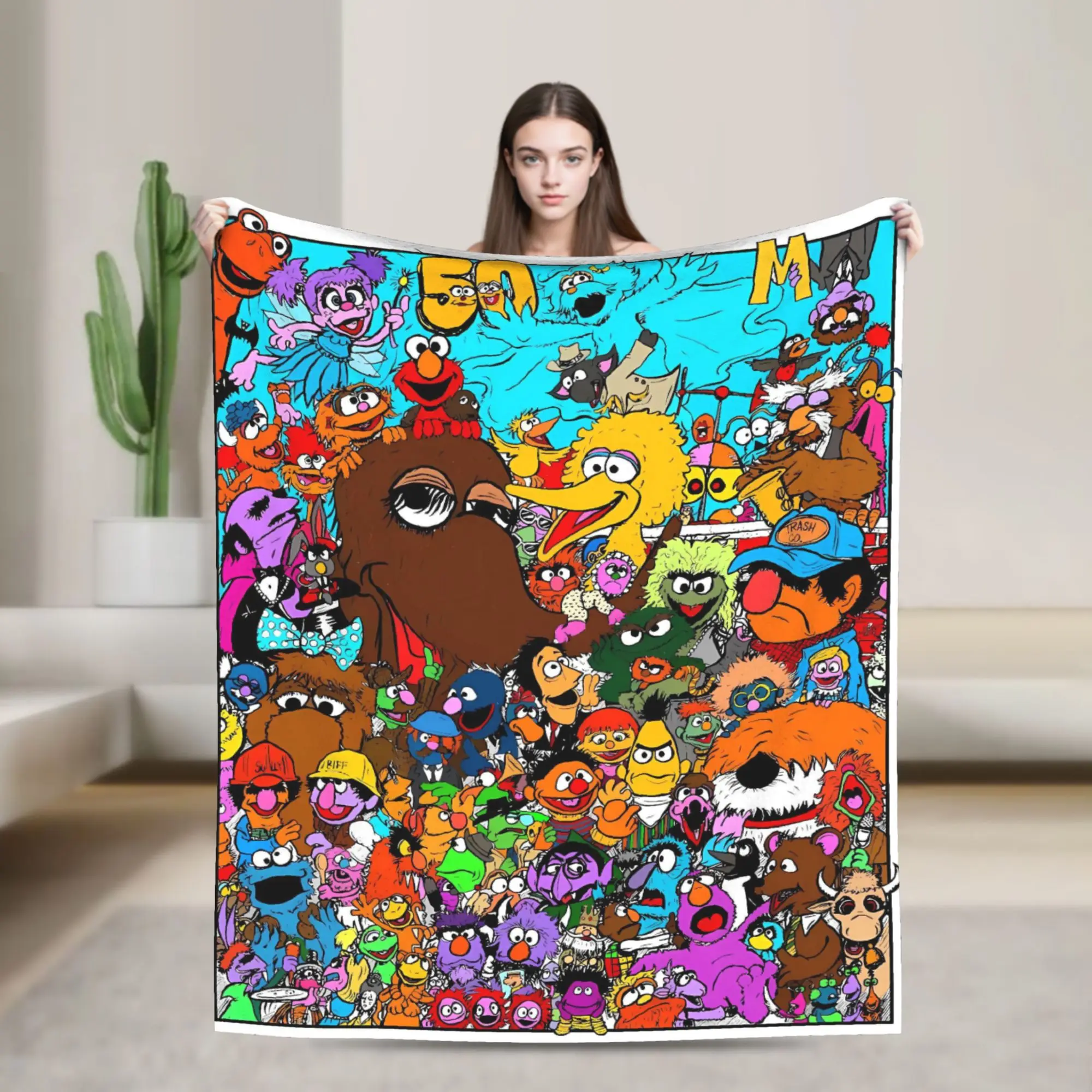 Characters Collage Sesames Streets Cartoon Flannel Blanket  Warm Soft Throw Blanket for Outdoor Fashion Bedspread Bed Cover